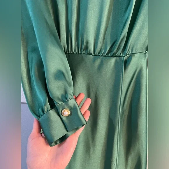 ZARA GREEN SATIN MIDI DRESS - Picture 5 of 10